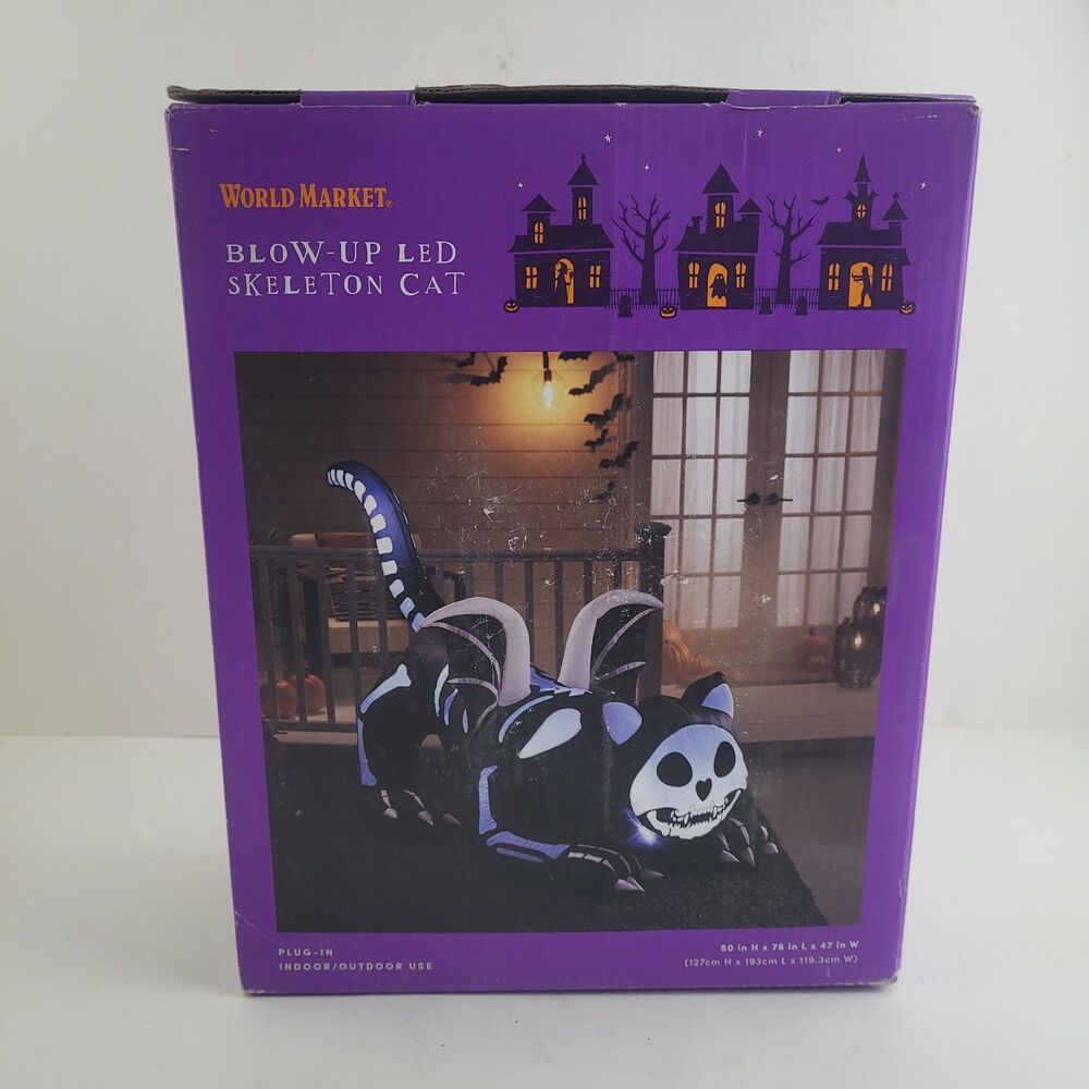 World Market Blow-Up LED Skeleton Cat Halloween Celebrations  Size 76"x37"x61"